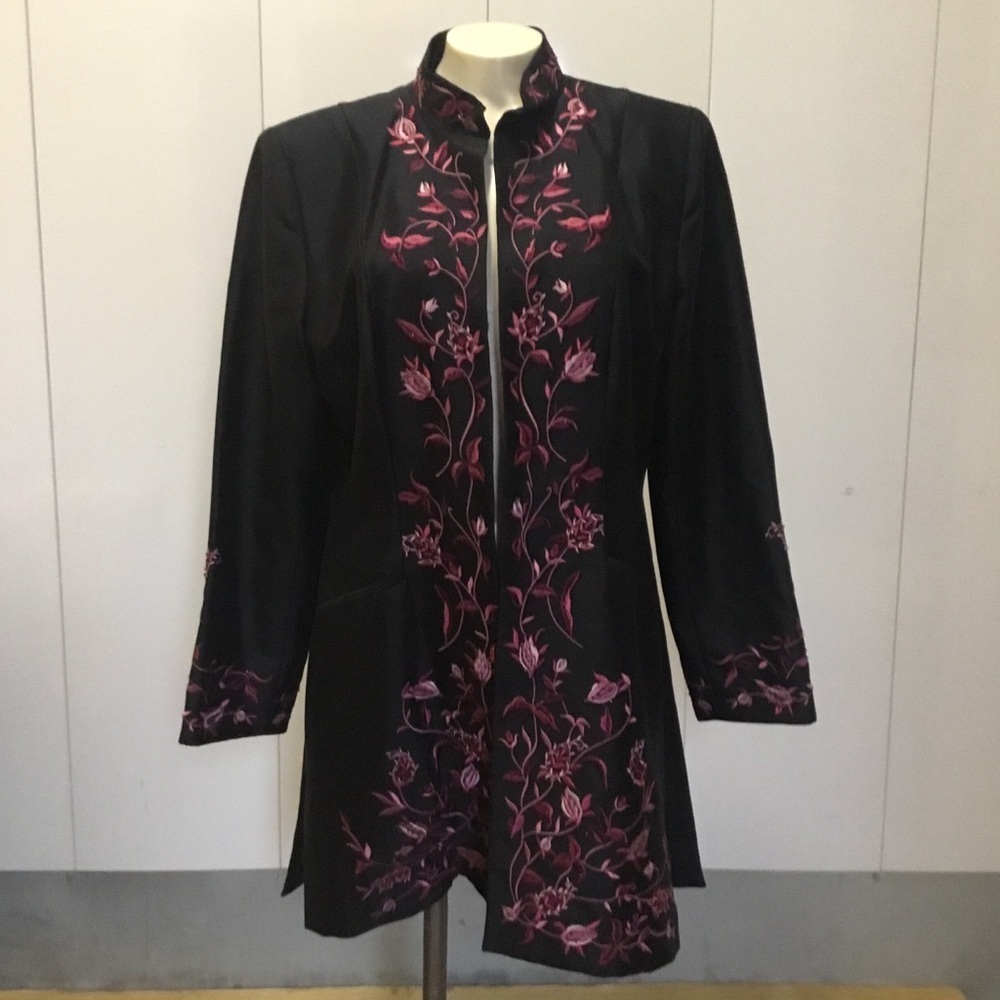 KAY UNGER NEW YORK VTG Y2K Embroidered floral blazer Duster sz 16